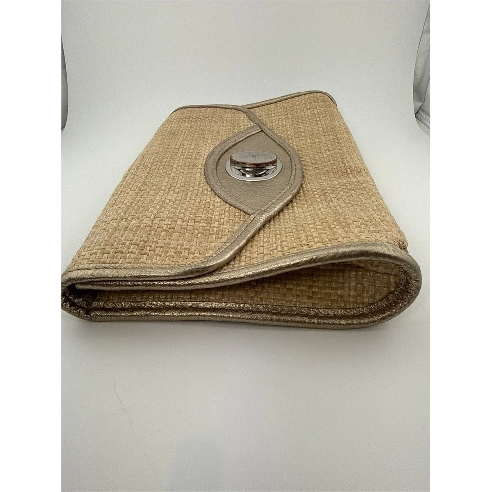 Bodhi Straw Raffia Metallic Leather Envelope Clutch Evening Bag